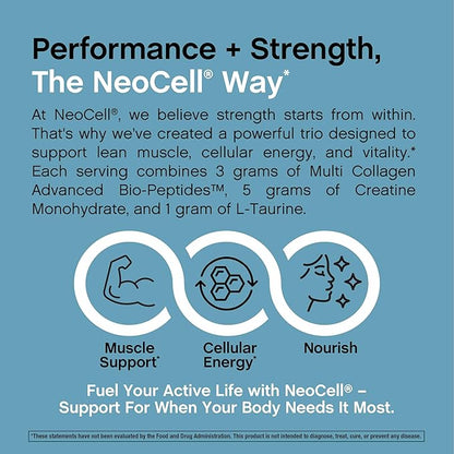 NeoCell Creatine Monohydrate Powder | 30 Servings | with Multi Collagen Peptides | Unflavored | for Women and Men