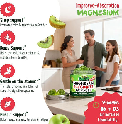 Center-Filled Magnesium Glycinate Gummies 400MG - High Absorption for Kids, Teens & Adults - Supplement for Sleep, Calm & Muscle Relaxation with B6 & D3 - Gluten Free & Vegan Friendly - 120 Count