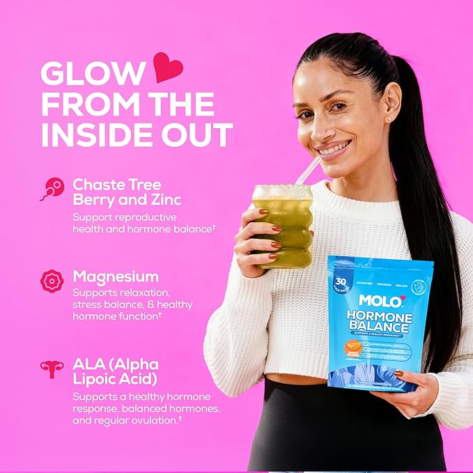MOLO Hormone Balance for Women – ALA for Cycle Regulation, Magnesium & Zinc for Mood Support and Hormone Balance - 30 Stick Packs with Sweet Orange Flavor – Vegetarian, Gluten-Free & Non-GMO