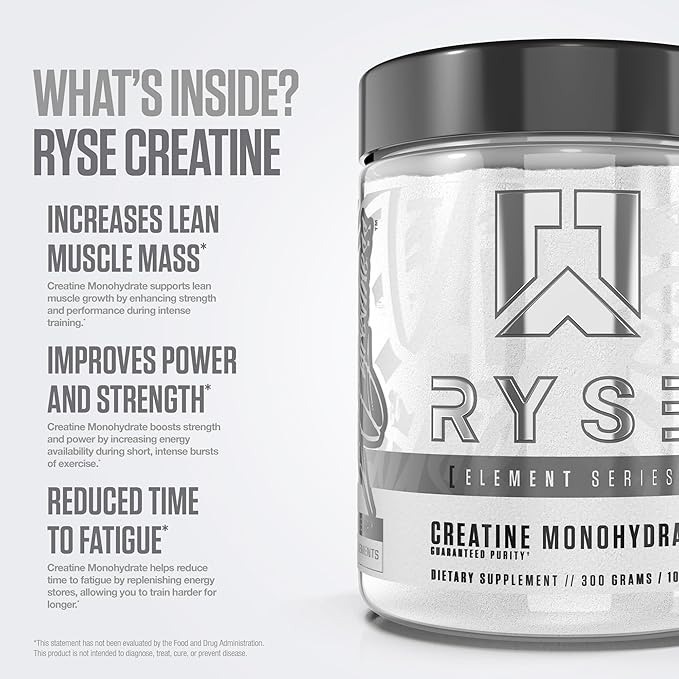 RYSE Creatine Monohydrate Powder - Unflavored - Supports Men & Women Lean Muscle Growth, Strength, Power, and Endurance - Helps Reduce Fatigue and Improve Workout Recovery - 60 Servings