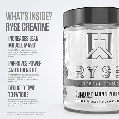 RYSE Creatine Monohydrate Powder - Unflavored - Supports Men & Women Lean Muscle Growth, Strength, Power, and Endurance - Helps Reduce Fatigue and Improve Workout Recovery - 60 Servings