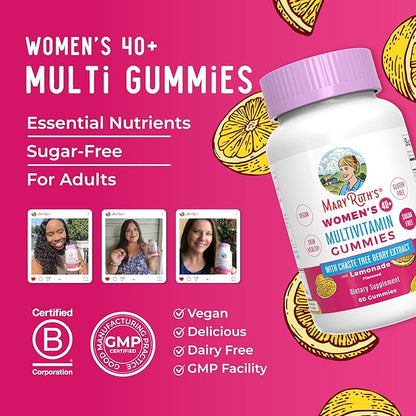 MaryRuth's Multivitamin for Women 40+ | Sugar Free | Vegan Womens Vitamins | Immune Support | Daily Women's Multivitamin + Chasteberry | Hair, Skin and Nail Gummy Vitamins for Women | 60 Count
