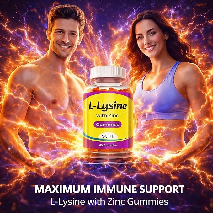 L Lysine Gummies 1000mg with Zinc - Supports Skin, Lip, Vegan, Gluten Free, 60 Chewable L-Lysine for Adults, Vitamins Tissue Health & Immune System, Amino Acid & Complex Supplements, Non-GMO(2Pack)
