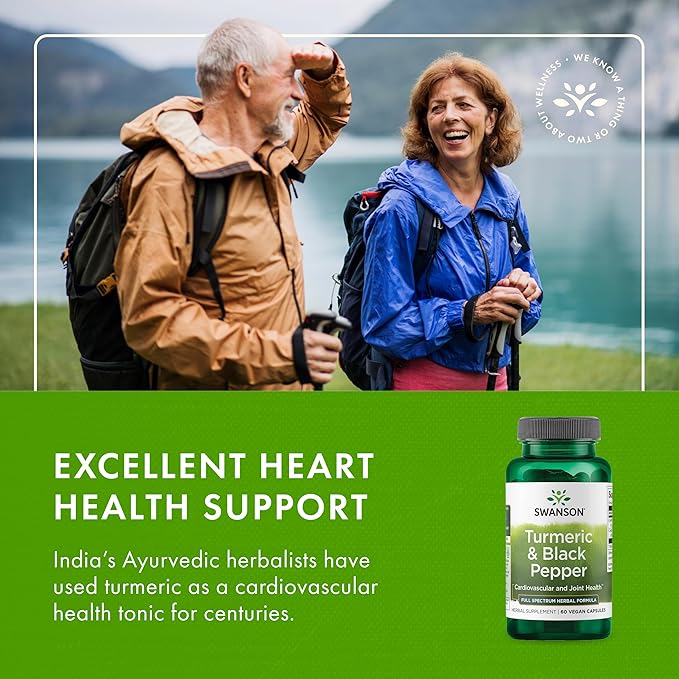 Swanson Organic Turmeric & Black Pepper Joint Health Supplement for Active Adults Seeking Anti-Inflammatory Support with Enhanced Bioavailability (60 Vegan Capsules, 2 Pack)