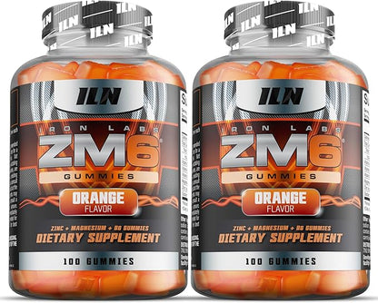 Iron Labs ZM6 Gummies for Men & Women - 2 Pack - Zinc Magnesium Gummies (200 Count, Orange Flavor, Vegan) - Magnesium Citrate and Zinc Citrate Supplements with Vitamin B6 and D3