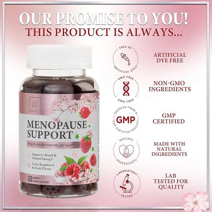 Menopause Supplements for Women Gummies - Complete Natural Mild Hot Flashes & Night Sweats Support, 16 in 1 Multi-Benefit Female Menopause Relief Gummy, Support for Balance & Energy - 60 Gummies