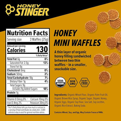 Honey Stinger Organic Mini Honey Waffles, Energy Stroopwafel for Exercise, Endurance and Performance, Sports Nutrition for Home & Gym, Pre and Post Workout, 5 Bags, 26.5 Ounces