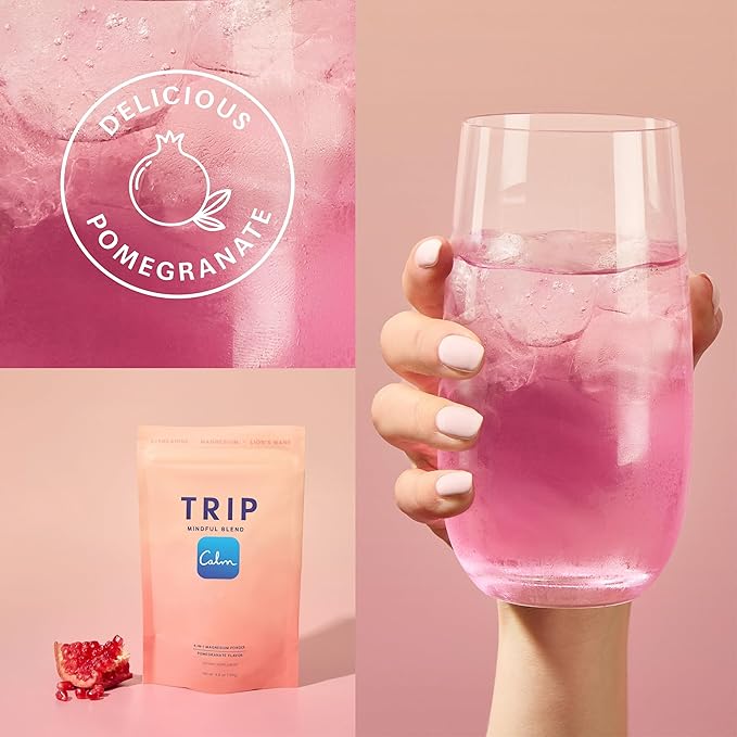 TRIP Magnesium Glycinate Powder with L-Theanine & Lion’s Mane, Sugar Free Magnesium Supplement for Adults, 250mg Magnesium per Drink Mix Serving, Pomegranate Orange Blossom, 1 Bag - 30 Servings