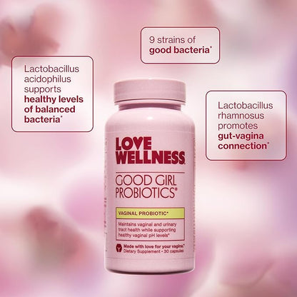 Love Wellness Good Girl Probiotics | Women’s Vaginal Health & pH Balance Supplement | 9-Strain Probiotic for Urinary Tract, Yeast, Odor & Immune Support | Gluten-Free (60-Day Supply)