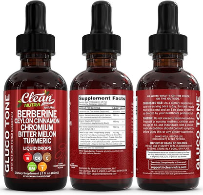 Organic Ceylon Cinnamon Berberine Liquid Drops Supplement with Bitter Melon Extract, Glucomannan, Gymnema, Chromium, Turmeric, Organic Panax Ginseng, Apple Cider Vinegar, Moringa Powder Vegetarian (2)