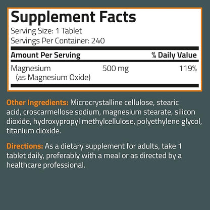 Bronson Magnesium 500 MG Supports Bone & Muscle Health & Nervous System Support - Non-GMO, 240 Vegetarian Tablets