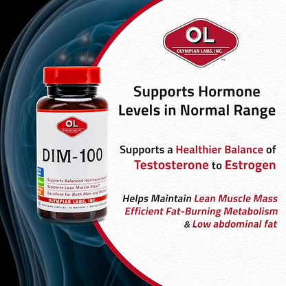 Olympian Labs DIM Supplement 100mg - Daily Capsules - Diindolylmethane for Men and Women, 100 Mg, 60 Count