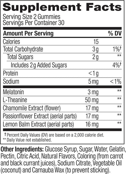 OLLY Sleep Gummy, 3 mg Melatonin, L-Theanine, Chamomile, Lemon Balm, Sleep Aid, Strawberry, 60 Count
