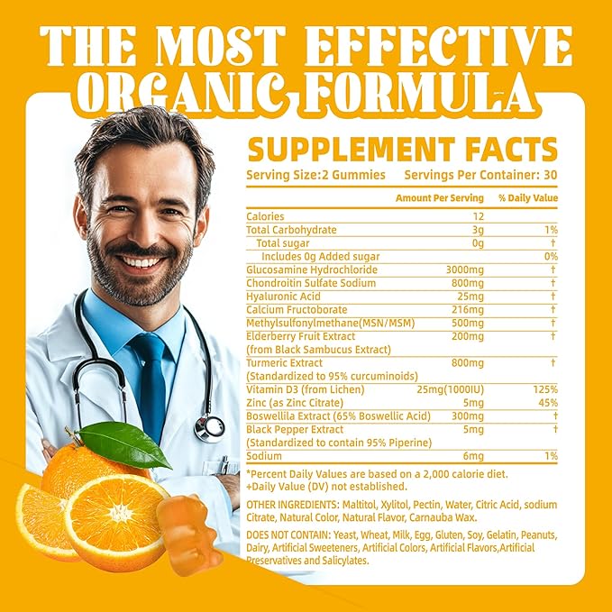 Glucosamine Chondroitin Gummies with MSM & Elderberry Extra Strength - Joint Support, Antioxidant Immune Support Supplement for Adults, Men & Women120 Orange Gummies