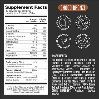 Birdman Falcon Performance Vegan Protein Powder, 31g Protein, 5g Creatine, 5g BCAA, Probiotics, Electrolytes, Pre Workout, Low Carb, Sugar Free & Dairy Free, Plant Based Chocolate Protein -47 servings