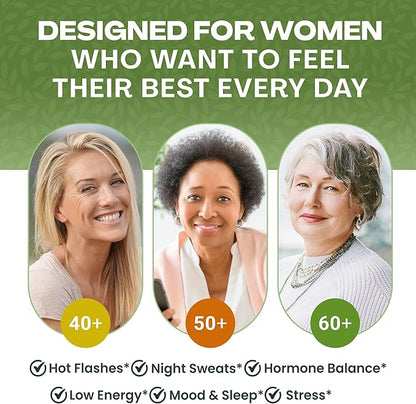 PAUZIA Menopause Supplements for Women 40+ | Natural Menopause Relief with Black Cohosh, Ashwagandha, Vitex | Hot Flash & Mood Support | Hormone-Free | Made in USA (60 Vegan Capsules)