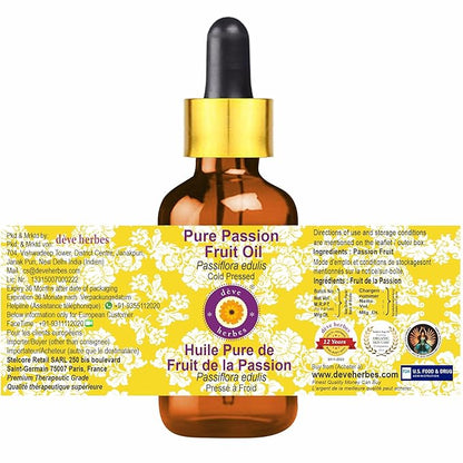 dève herbes Pure Passion Fruit Oil (Passiflora edulis) with Glass Dropper Cold Pressed 100ml (3.38 oz)
