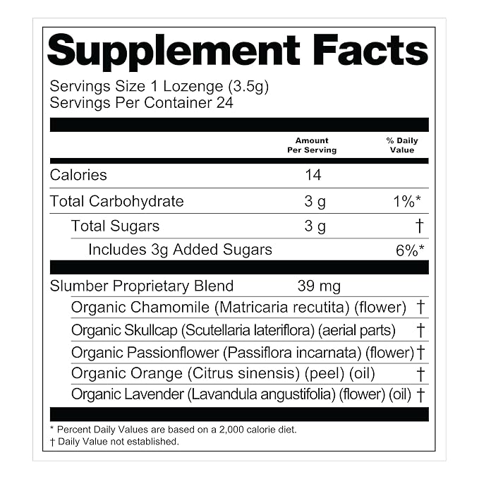Slumber Blend Plant-Powered Lozenge | Sleep Issues, Tranquility, Relaxation | Organic Chamomile, Skullcap, Passionflower, Orange, Lavender | Gluten-Free, Non-GMO, Vegan - 24 Count (Pack of 1)