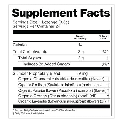 Slumber Blend Plant-Powered Lozenge | Sleep Issues, Tranquility, Relaxation | Organic Chamomile, Skullcap, Passionflower, Orange, Lavender | Gluten-Free, Non-GMO, Vegan - 24 Count (Pack of 1)