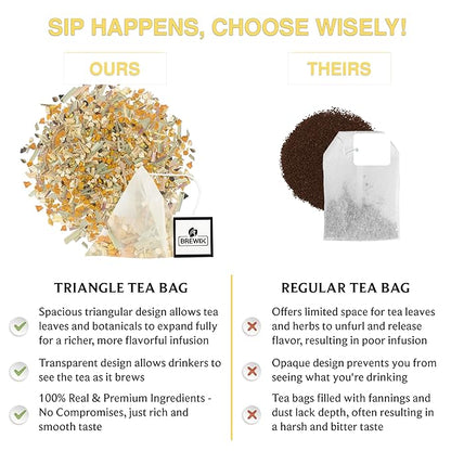 BREWIX, Turmeric Ashwagandha Herbal Tea Bags (20 Pyramid Tea Bags) Adaptogenic Herbs for Stress & Mood Support | Evening Calm & Sleep Support | Real Ingredients From India, Caffeine Free & Naturally Gluten Free | 100% Pure Herbal Blend Packed in Reseal...