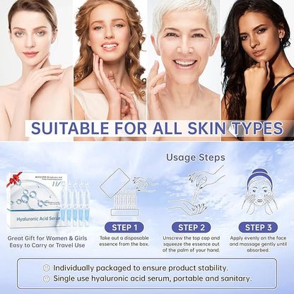 60 Pcs 5% Hyaluronic Acid Serum Ultra-Hydrating Vials, Hyaluronic Acid Tubes, Wake Nature Perfection Hyaluronic Serum, Single-Use Ultra-Hydrating Essence for Face
