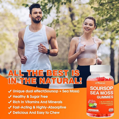 10-in-1 Soursop Graviola with Sea Moss Gummies, Soursop Leaves Extract with Vitamin C, Zinc for Immunity and Antioxidant, Gluten Free, Vegan 60 Gummies 2Pack
