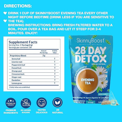 Skinny Boost Detox Tea Kit-Slimming Tea for Weight, Metabolism, Energy, Bloating & Colon Cleanse – Green Tea, Herbal, Vegan, Keto, Non-GMO, Sugar-Free-2 PACK –1 Daytime (28 Bags) + 1 Evening -(14 Bags)
