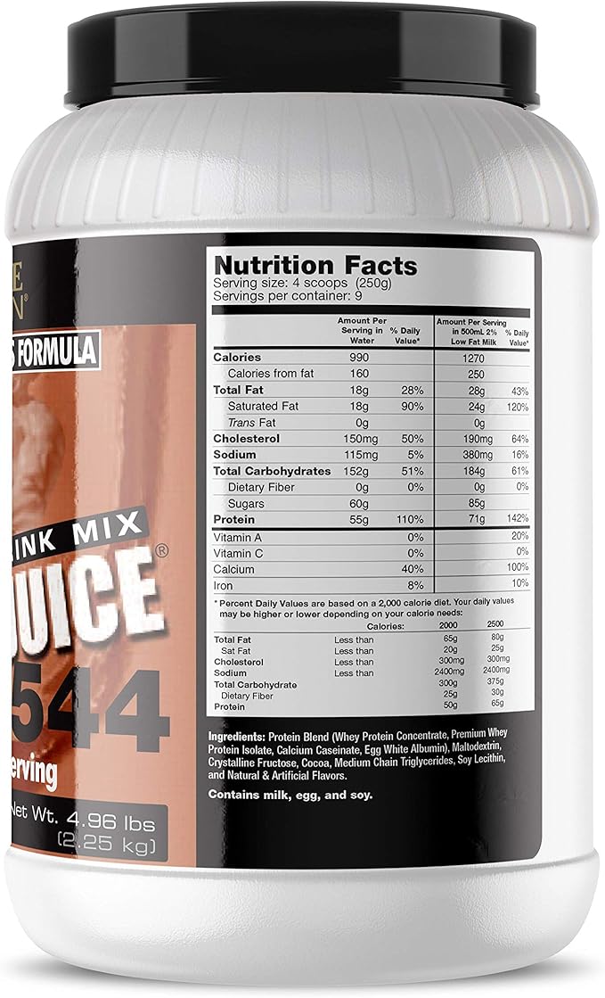 Ultimate Nutrition Muscle Juice, Weight Gain Drink Mix - Mass Gainer Workout Powder for Men & Women - Supplement for Lean Muscle Growth & Immune Support with 55g Protein - Chocolate, 4.96lb