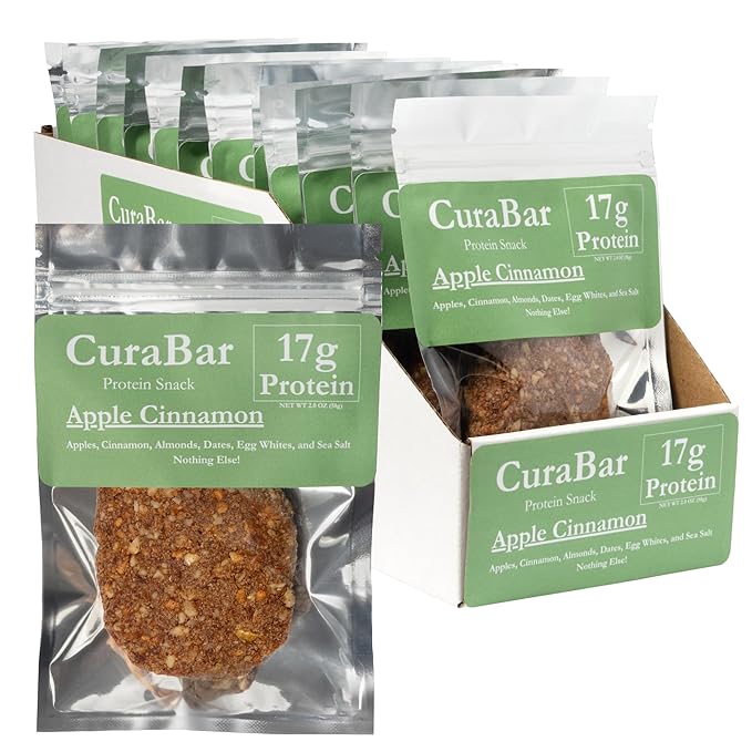 CuraBar Protein Bars – 17g Protein, Low Carb, Gluten Free, Dairy Free, Healthy Snack, Seed Oil Free, No Artificial Ingredients, 12 Count, Apple Cinnamon