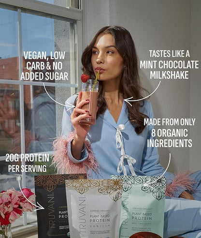 Truvani Vegan Pea Protein Powder | Mint Chocolate | 20g Organic Plant Based Protein Per Serving | 20 Servings | Keto | Gluten & Dairy Free | Low Carb | No Added Sugar