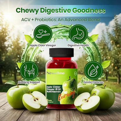 Montue NEWELLME Apple Cider Vinegar Gummies B12 Multivitamin,ACV Supplement Gummy Vitamins,Non GMO, Vegetarian Supplement for Women & Men,Support Normal Energy Levels & Gut Health 60 Gummies (60)