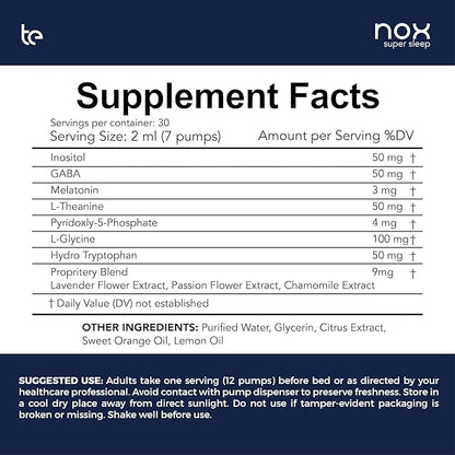 te Nox Super Sleep – Natural Sleep Aid for Relaxation & Circadian Rhythm Support | Helps Calm Restlessness, Supports Melatonin Production & Sleep-Wake Cycle | Liquid Formula | Non-GMO | Made in USA