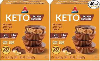 Atkins Keto Peanut Butter Cups,Naturally Flavored,Zero Grams Added Sugar,Gluten Free,20 Count (Pack of 2)