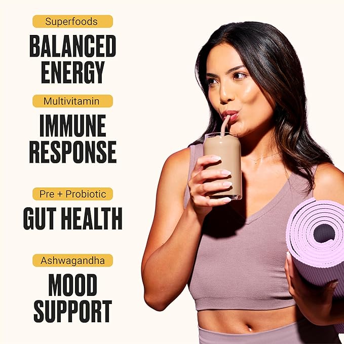 VitaHustle ONE Vegan Chocolate Protein Powder - 20g Plant Protein Meal Replacement with 86+ Superfoods & Greens, Probiotics + No Bloat Digestive Blend - Dairy Free, Gluten Free (15 Servings)