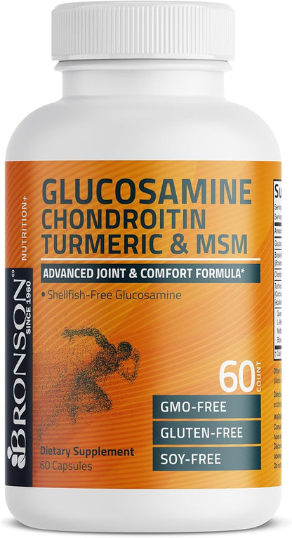 Bronson Glucosamine Chondroitin Turmeric & MSM Advanced Joint & Cartilage Formula, Supports Healthy Joints, Mobility & Cartilage - Non-GMO, 60 Capsules