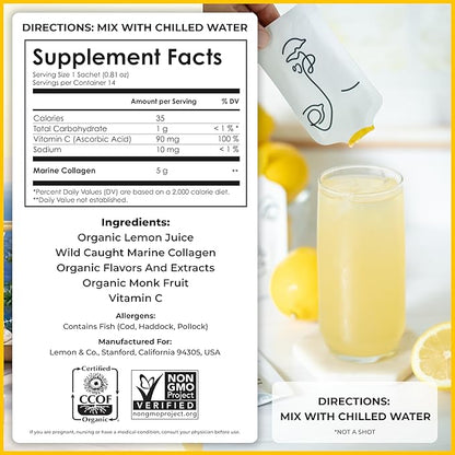 LEMON & CO. Liquid Collagen for Women | Collagen Water Mix with 5000mg Marine Collagen Peptides, Organic Lemons & Vitamin C | Daily Elixir for Skin, Nails, Hair, Gut | No Preservatives, No Sugar