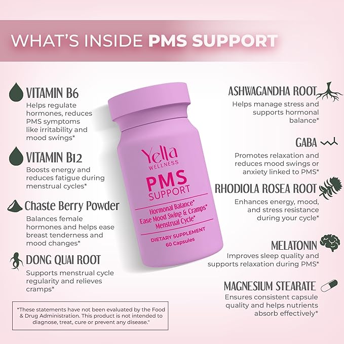 Hormone Balance for Women - PMS Support Supplement for Women w/Chaste Tree, Dong Quai and Ashwagandha- PMS and Menopause Relief for Bloating, Cramps and Mood Swings- (60ct)