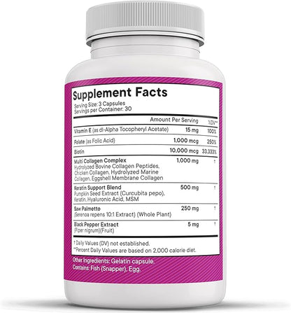 NEW AGE Collagen Pills Biotin Keratin Saw Palmetto Hyaluronic Acid - Hair Skin and Nails Vitamins and DHT Blocker with Vitamin E Folic Acid Pumpkin Seed MSM- 90 Count