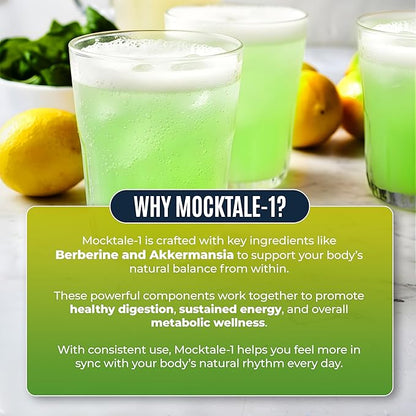 MOCKTALE-1 Metabolic GLP-1 Weight Management Supplement with Berberine & Akkermansia, Chromium, Ceylon Cinamon, Apple Cider Vinegar Lemon Mint Flavor Non-Alcoholic Cocktail 30 Packets