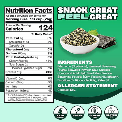 Where You Bean Edamame Beans Snack (Seaweed Furikake) - Crunchy and Dry Roasted Edamame Beans - High Protein Snacks, Keto and Vegan Healthy Snacks for Adults & Low Carb Asian Snack 3 oz (Pack of 4)