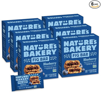 Nature’s Bakery Whole Wheat Fig Bars, Blueberry, Real Fruit, Vegan, Non-GMO, Snack bar, 6 Count (Pack of 6)