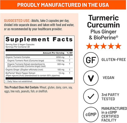 NatureWise Curcumin Turmeric 2250mg - 95% Curcuminoids & BioPerine Black Pepper Extract for Advanced Absorption - Daily Joint and Immune Health Support - Vegan, Non-GMO, 90 Count[30-Day Supply]