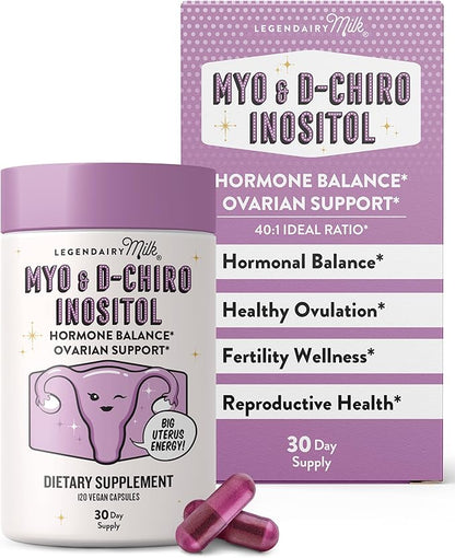 Legendairy Milk Pure Myo-Inositol & D-Chiro Inositol, PCOS Supplements Inositol Supplement for Women, Hormone Balance 40:1 Ratio Ovarian Support, Fertility Supplement | 2000mg, 120 Vegan Capsules
