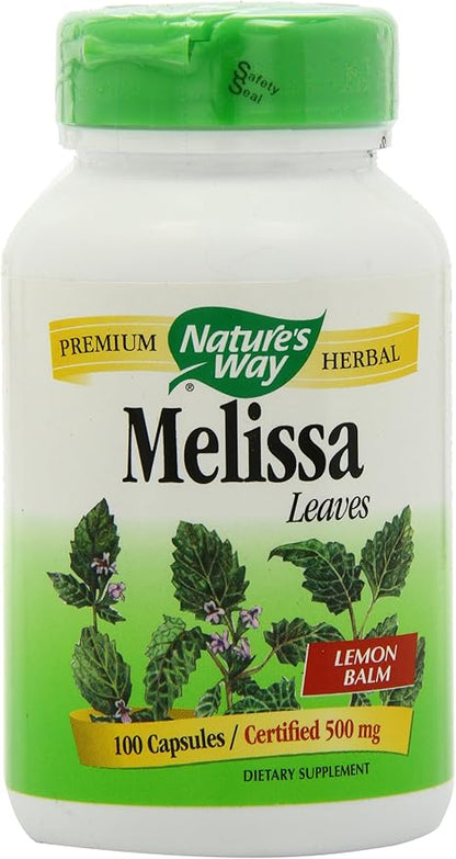 Nature's Way Melissa Lemon Balm Leaf, Traditional Sleep Support*, Melatonin Free, 1500 mg per 3-Capsule Serving, Non-GMO Project Verified, 100 Vegan Capsules (Packaging May Vary), (Pack of 2)