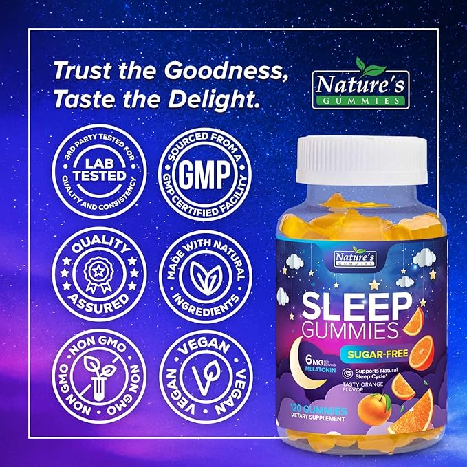 Sleep Gummies 6mg Per Serving - Sugar Free Melatonin Gummy Supplement for Adults - Natural Zero Sugar Sleeping Gummy for Adults & Kids, Orange Flavored, Extra Strength Sleep Support - 120 Gummies