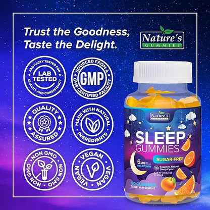 Sleep Gummies 6mg Per Serving - Sugar Free Melatonin Gummy Supplement for Adults - Natural Zero Sugar Sleeping Gummy for Adults & Kids, Orange Flavored, Extra Strength Sleep Support - 120 Gummies