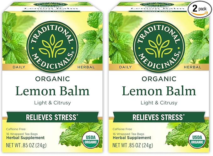 Traditional Medicinals Organic Lemon Balm Tea, Tea Bags | Herbal | Pack of 2 | 16 Count | Calming
