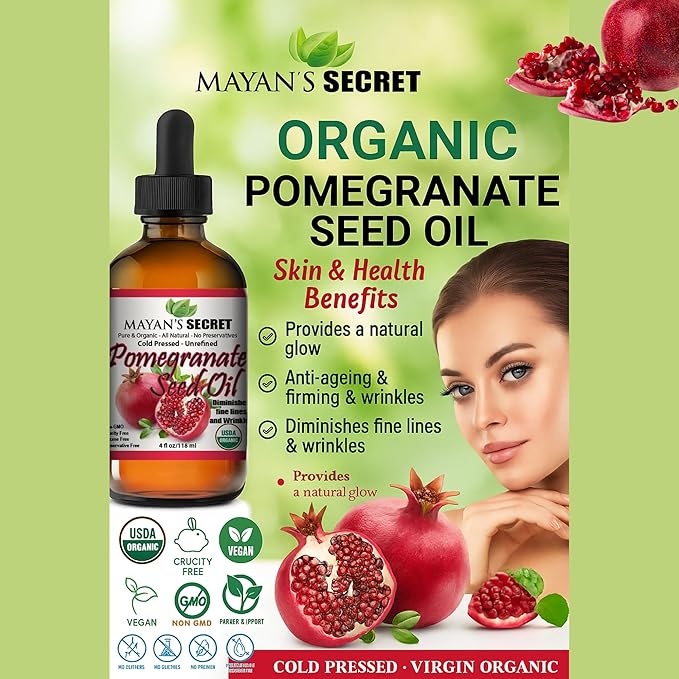 Pure Carrier and Essential Oils for Skin Care, Hair, Body Moisturizer for Face-Anti Aging Skin Care (Pomegranate Seed Oil Organic, 4oz)