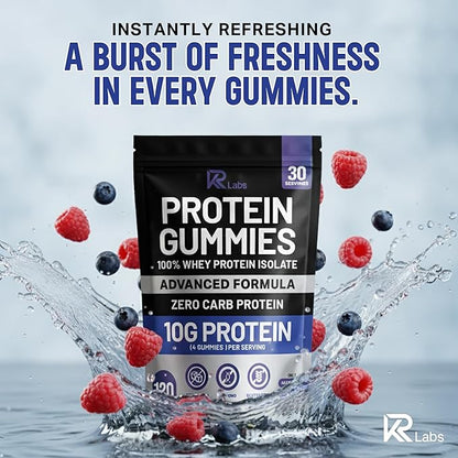Zero Carb 100% Pure Whey Isolate Protein Gummies | 300g Total Protein per Bag | 10g per Serving Plant Based with Vitamins for Men & Women | Gluten Free Non-GMO (Mixed Berry) | 120 Count