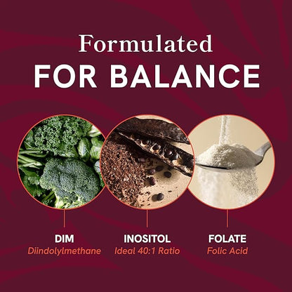 Ovarian Support for Hormone Balance for Women | Healthy Ovulation, Menstrual Cycle & Reproductive Health Support | DIM Supplement with Myo-Inositol & D-Chiro Inositol & Folate Complex | 30 Day Supply
